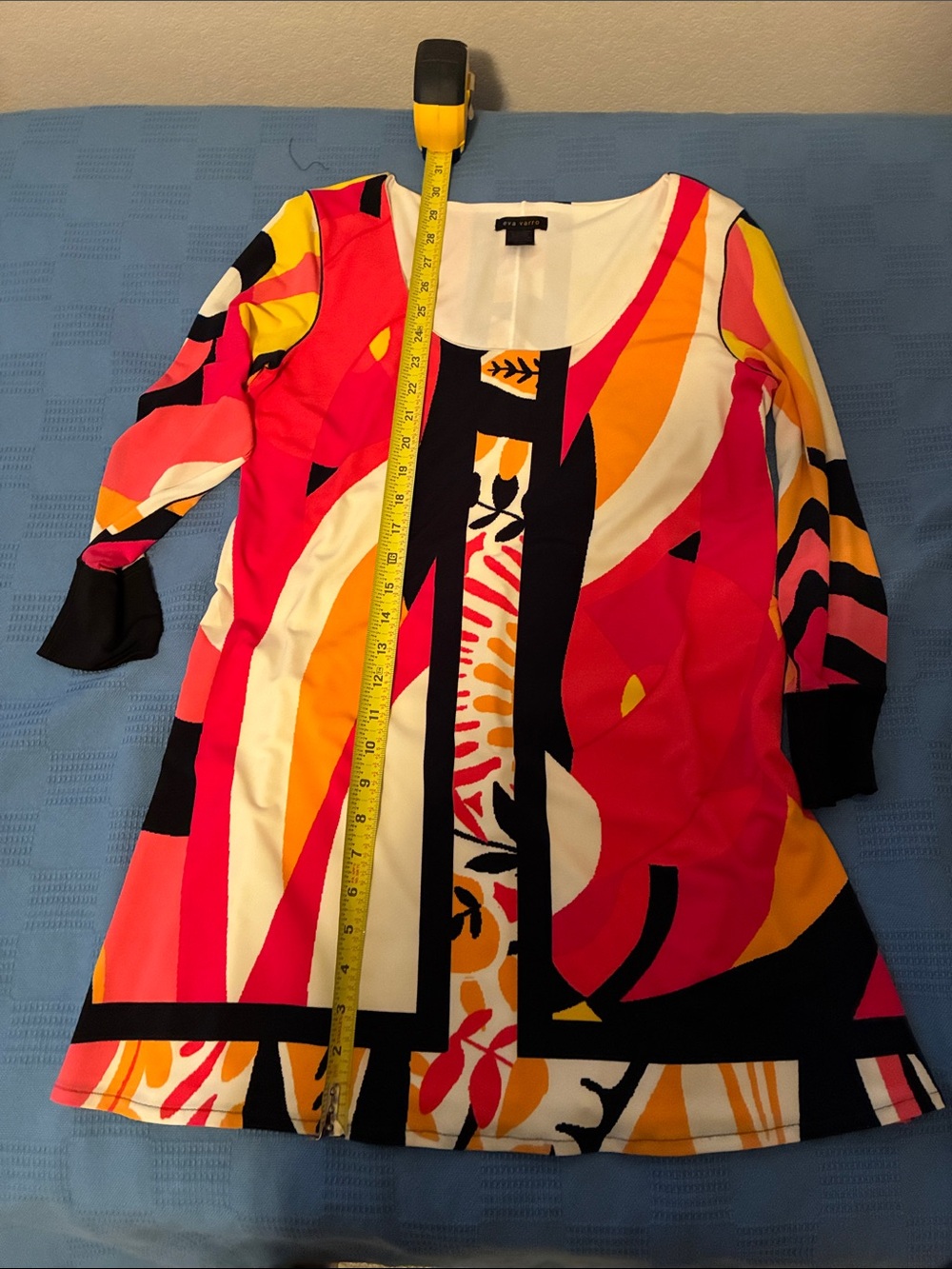 eva varro Bright Pink, Yellow & Black Abstract Print Long Sleeve Dress